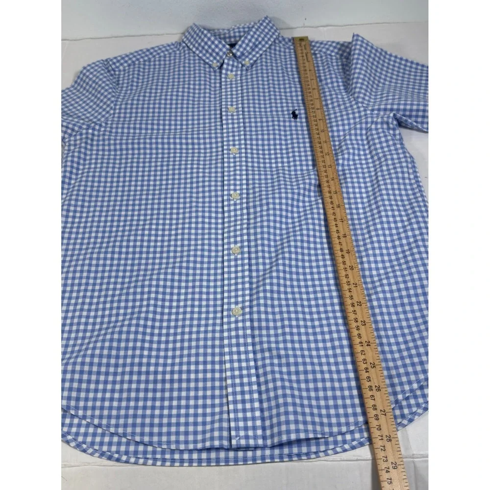 Ralph Lauren Gingham Button Down Boys‎ XL 18-20 Blue White Short Sleeve Preppy